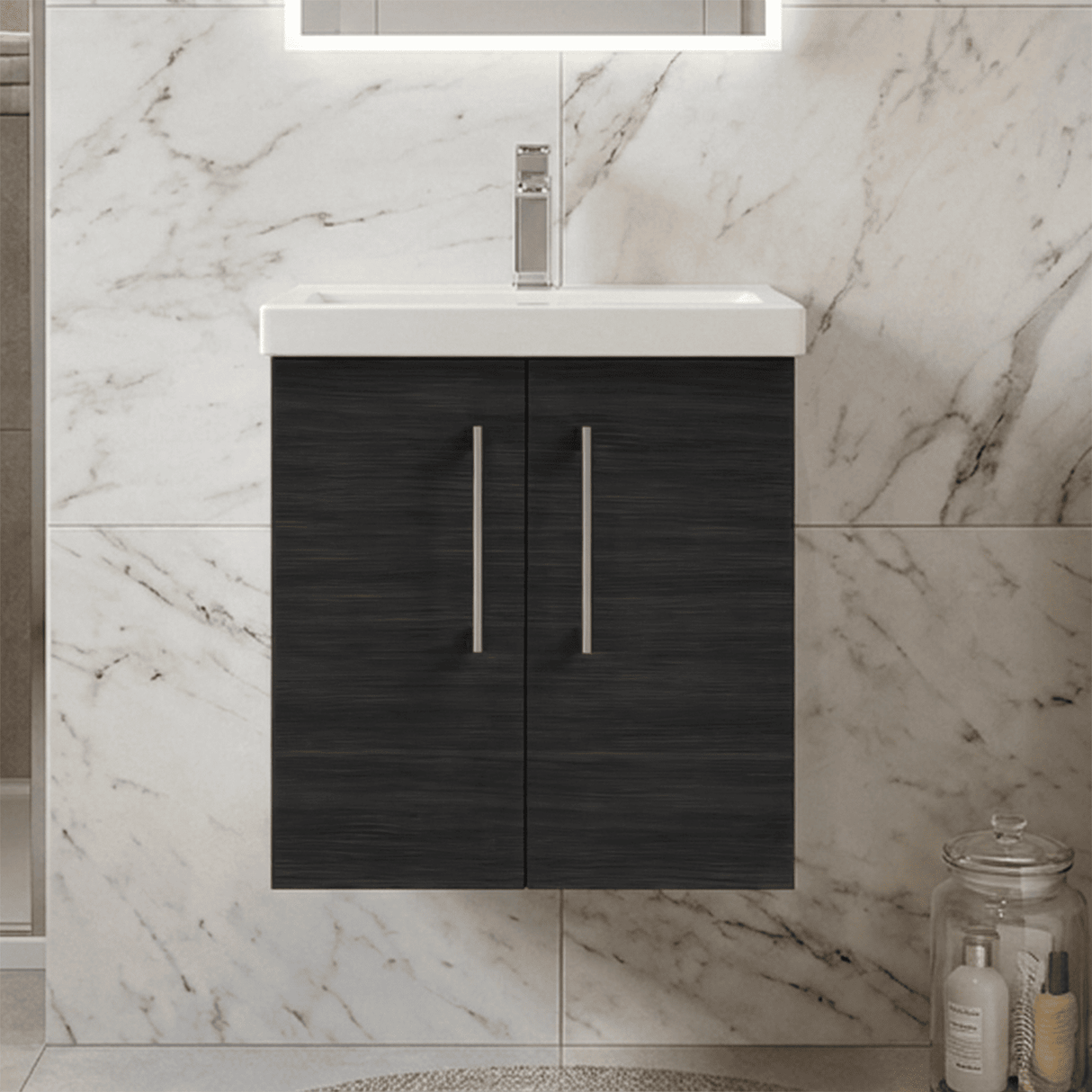 [BFLE621A] Bramshall Contemporary 2 Door Wall Hung Vanity Basin Unit with Mid-Edge Basin, Choice of Size and Colour - Silo