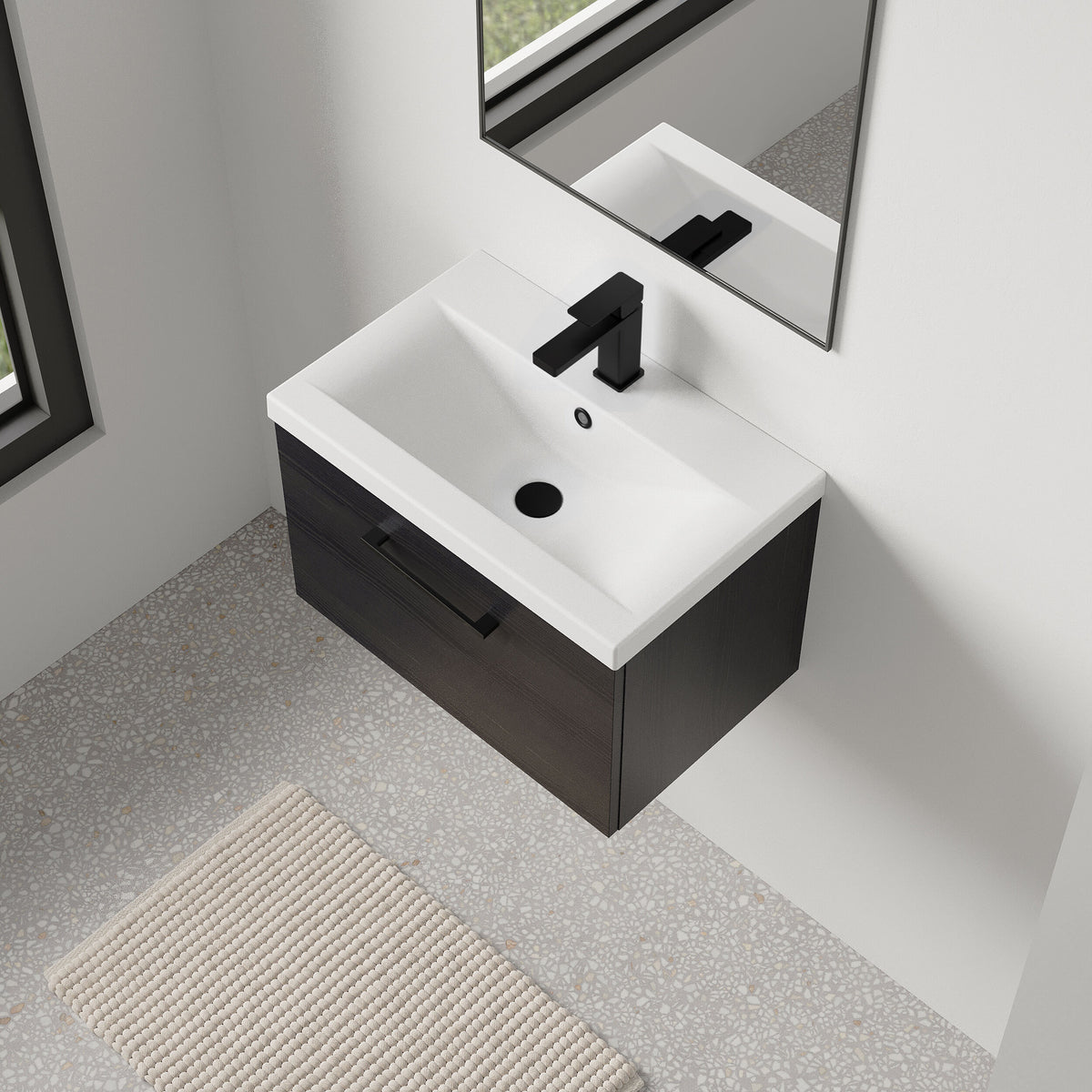 [BFLE622AH018] Bramshall Wall Hung 1 Drawer Vanity Unit with Mid-Edge Ceramic Basin 600mm - Lifestyle 2