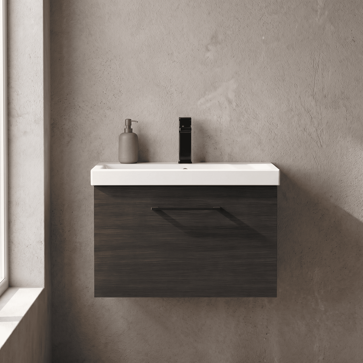 [BFLE622AH018] Bramshall Wall Hung 1 Drawer Vanity Unit with Mid-Edge Ceramic Basin 600mm - Studio Shot