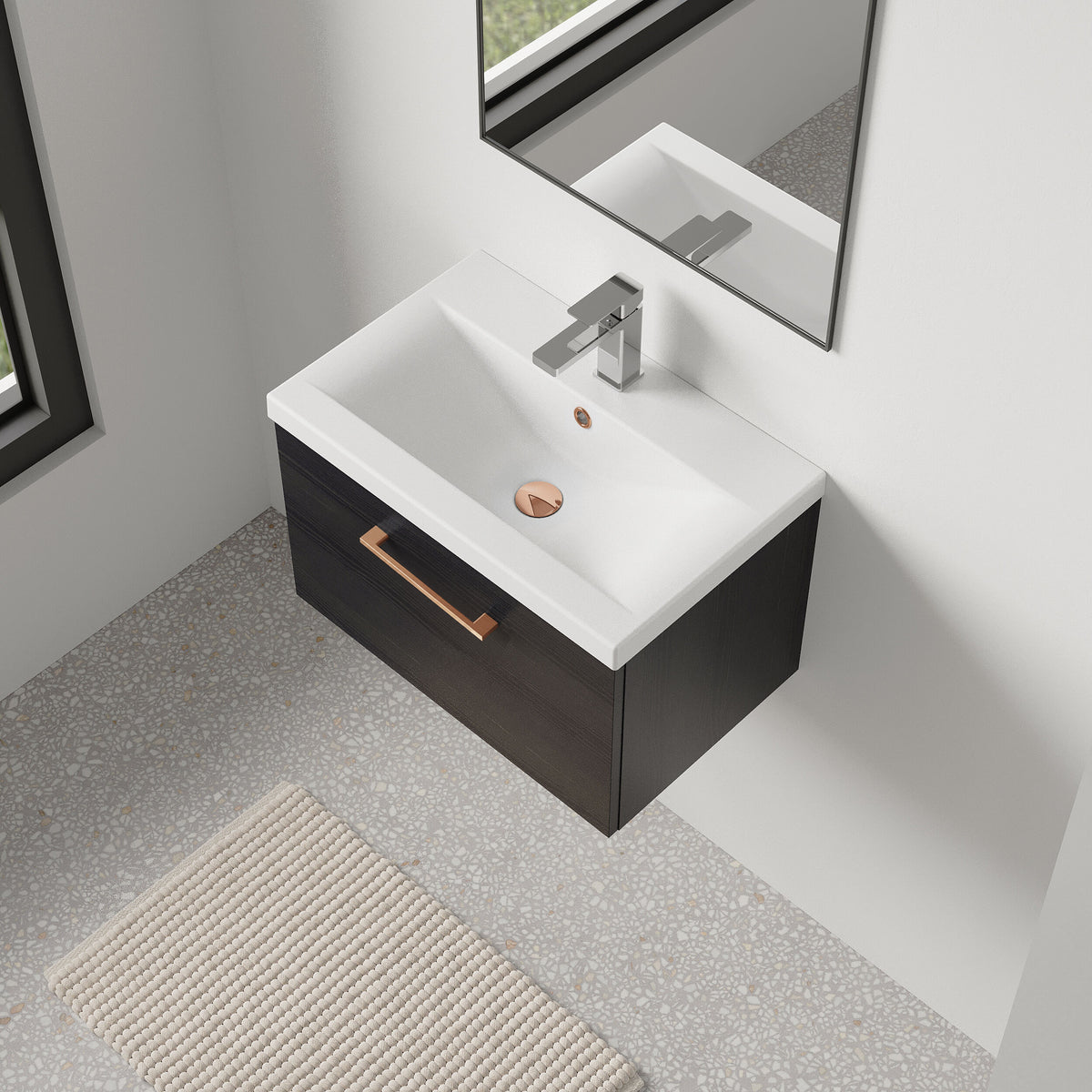 [BFLE622AH019] Bramshall Wall Hung 1 Drawer Vanity Unit with Mid-Edge Ceramic Basin 600mm - Lifestyle 2