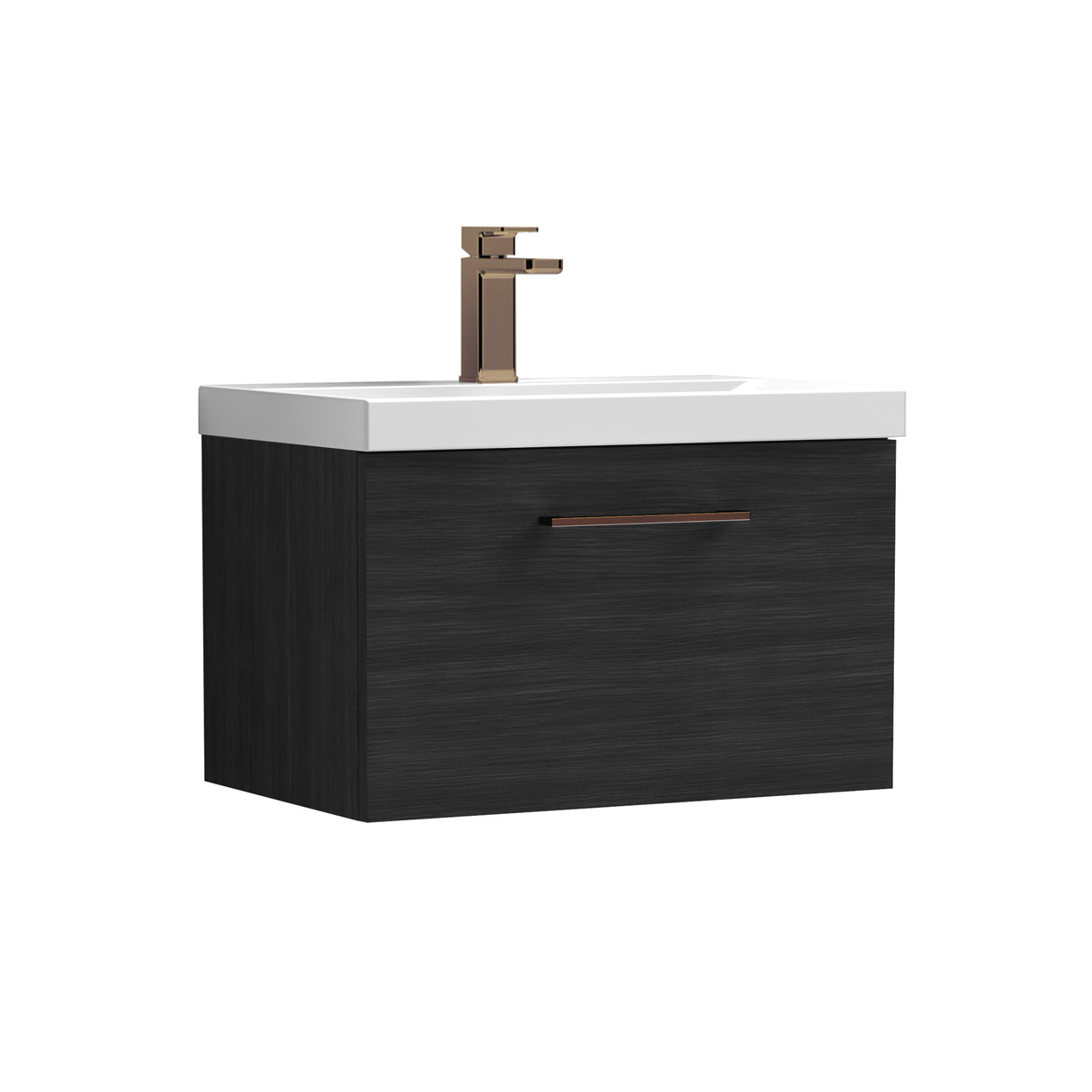 Wall Hung 1 Drawer Vanity Unit with Mid-Edge Ceramic Basin - Choice of Colour, Handle Finish and Size