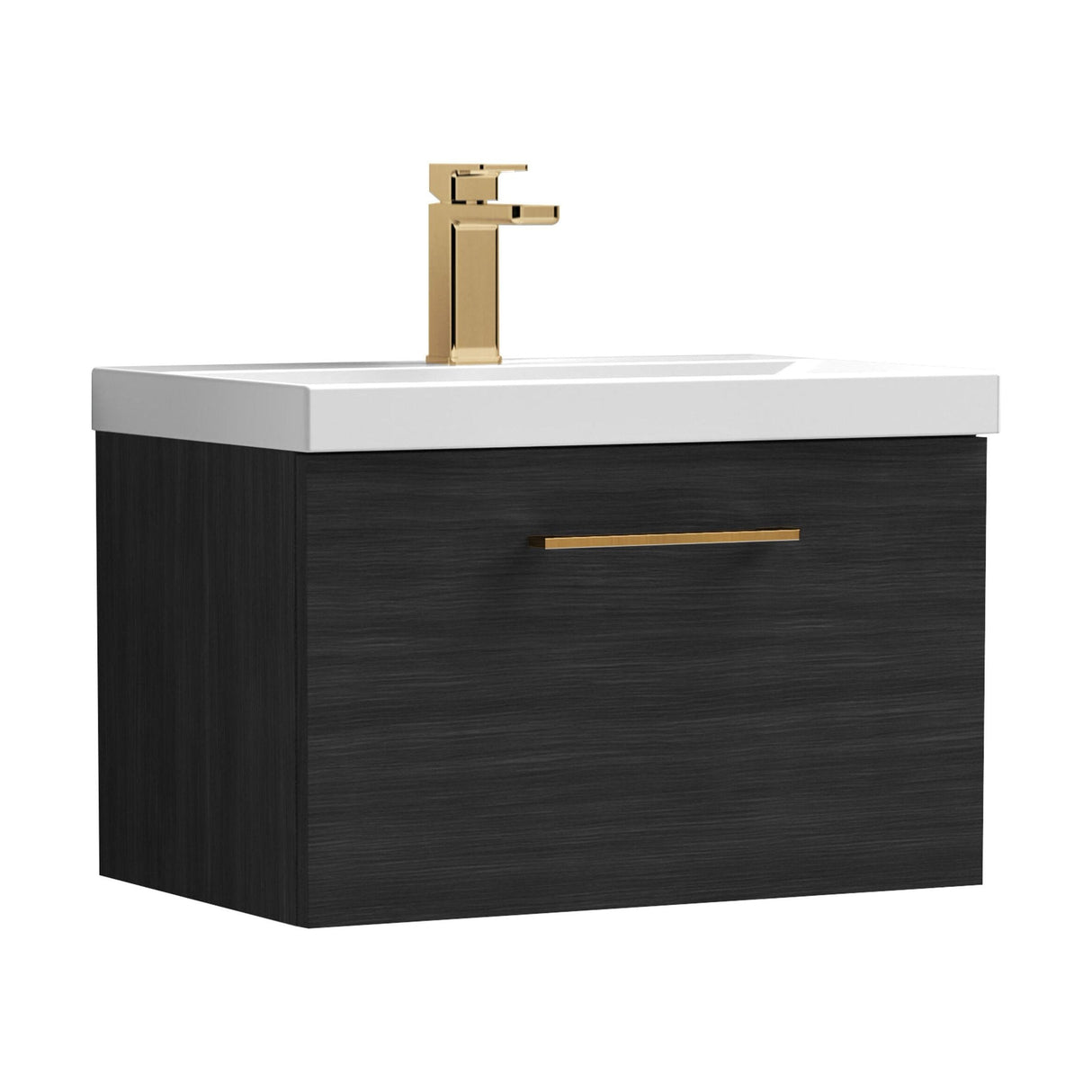 [BFLE622AH1516] Bramshall Wall Hung 1 Drawer Vanity Unit with Mid-Edge Ceramic Basin - Choice of Colour, Handle Finish and Size - Cutout