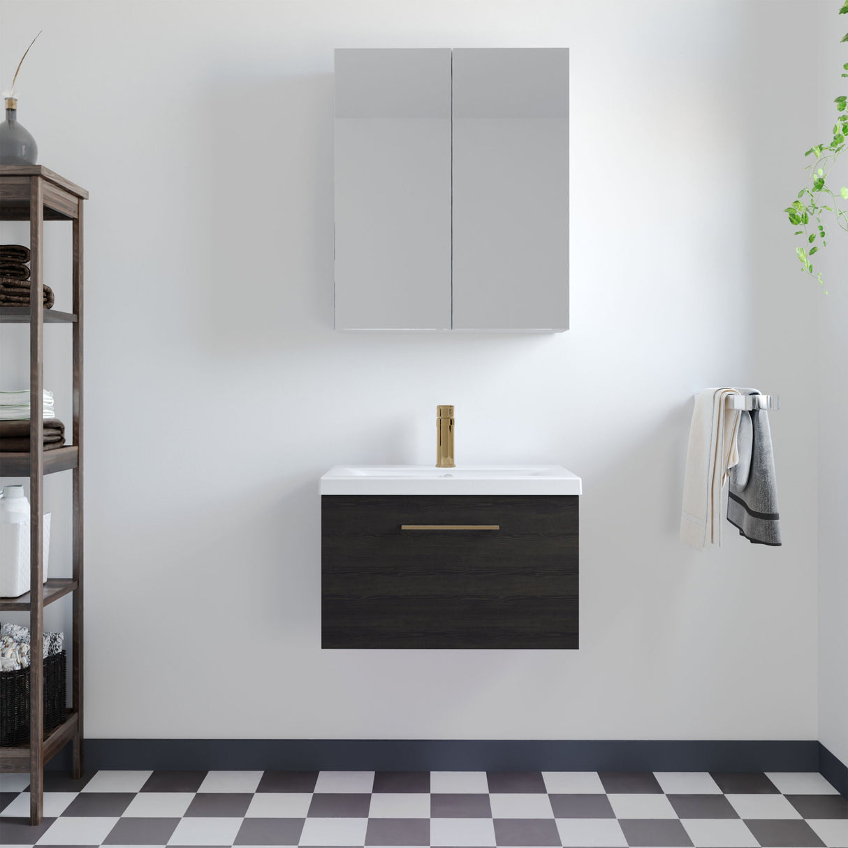 [BFLE622AH1516] Bramshall Wall Hung 1 Drawer Vanity Unit with Mid-Edge Ceramic Basin - Choice of Colour, Handle Finish and Size - Lifestyle 1