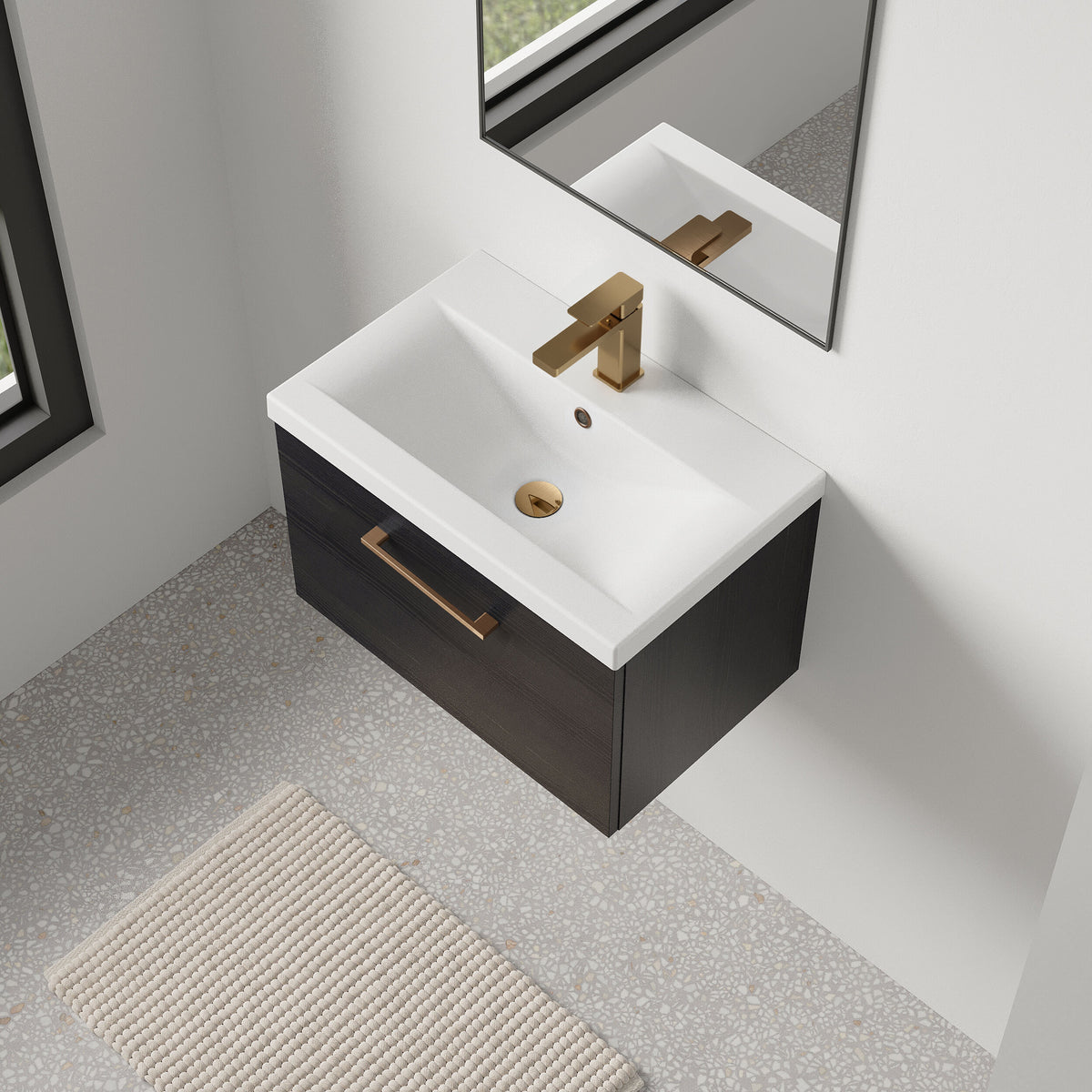 [BFLE622AH1516] Bramshall Wall Hung 1 Drawer Vanity Unit with Mid-Edge Ceramic Basin 600mm - Lifestyle 2