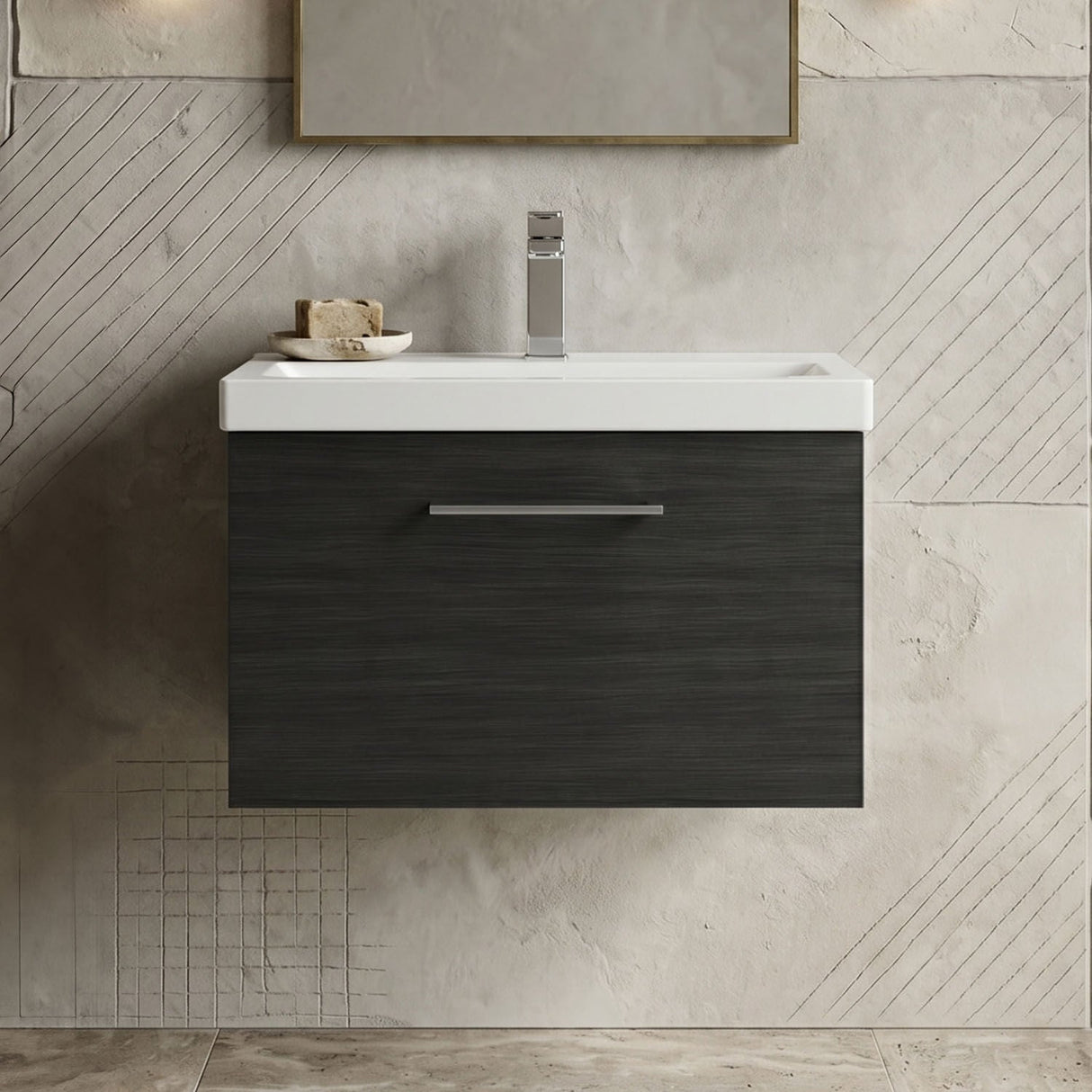 [BFLE622A] Bramshall Wall Hung 1 Drawer Vanity Unit with Mid-Edge Ceramic Basin - Choice of Colour, Handle Finish and Size - Silo