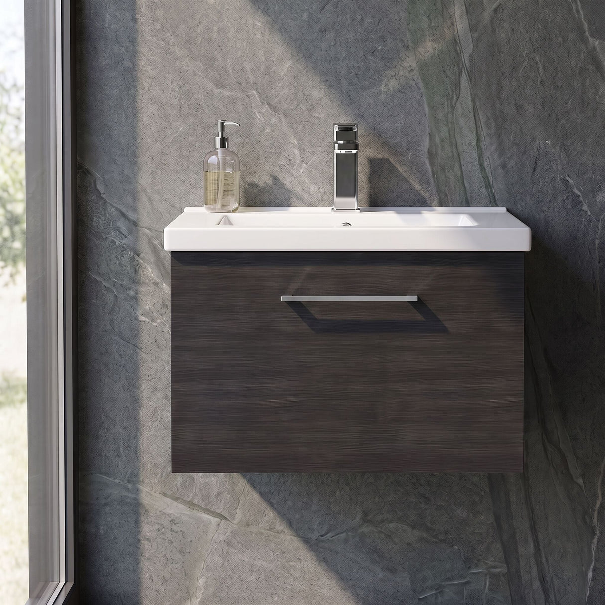 [BFLE622B] Bramshall Contemporary 1 Soft Close Drawer Wall Hung Vanity Unit, Choice of Size/Basin Type/Colour - Silo