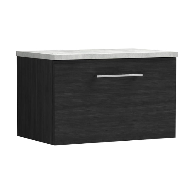 [BFLE622LBG] Balterley Level 600mm Wall Hung Single Drawer Vanity Unit with Laminate Worktop for Modern Bathroom Storage - Charcoal Black - Cutout