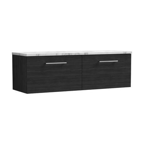 [BFLE622LCM2] Bramshall Contemporary 2 Drawer Wall Hung Vanity Unit with Carrera Marble Laminate Worktop, 1200mm, Choice of Colour - Cutout