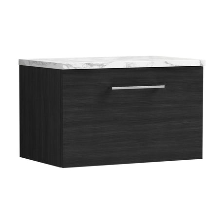 [BFLE622LCM] Bramshall Contemporary 1 Drawer Wall Hung Vanity Unit with Carrera Marble Laminate Worktop, Choice of Size and Colour - Cutout