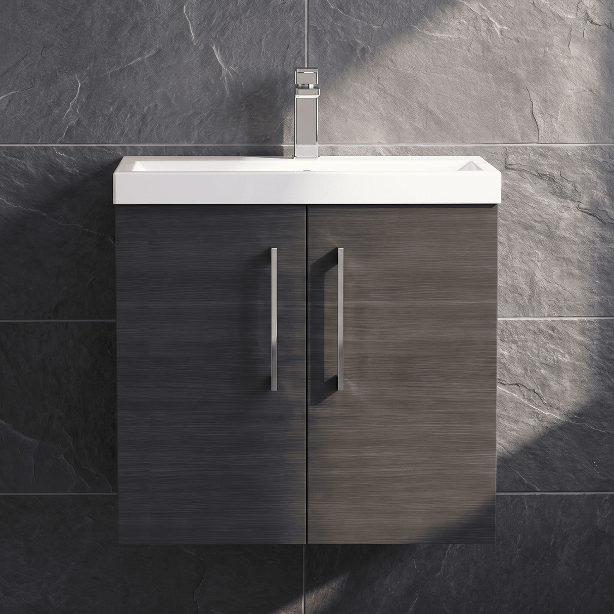 [BFLE623A] Bramshall Contemporary 2 Door Wall Hung Vanity Basin Unit with Mid-Edge Basin, Choice of Size and Colour - Silo