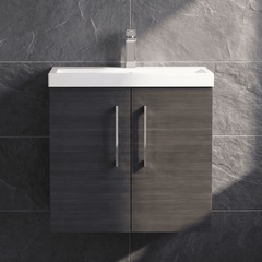 [BFLE623A] Bramshall Contemporary 2 Door Wall Hung Vanity Basin Unit with Mid-Edge Basin, Choice of Size and Colour - Silo