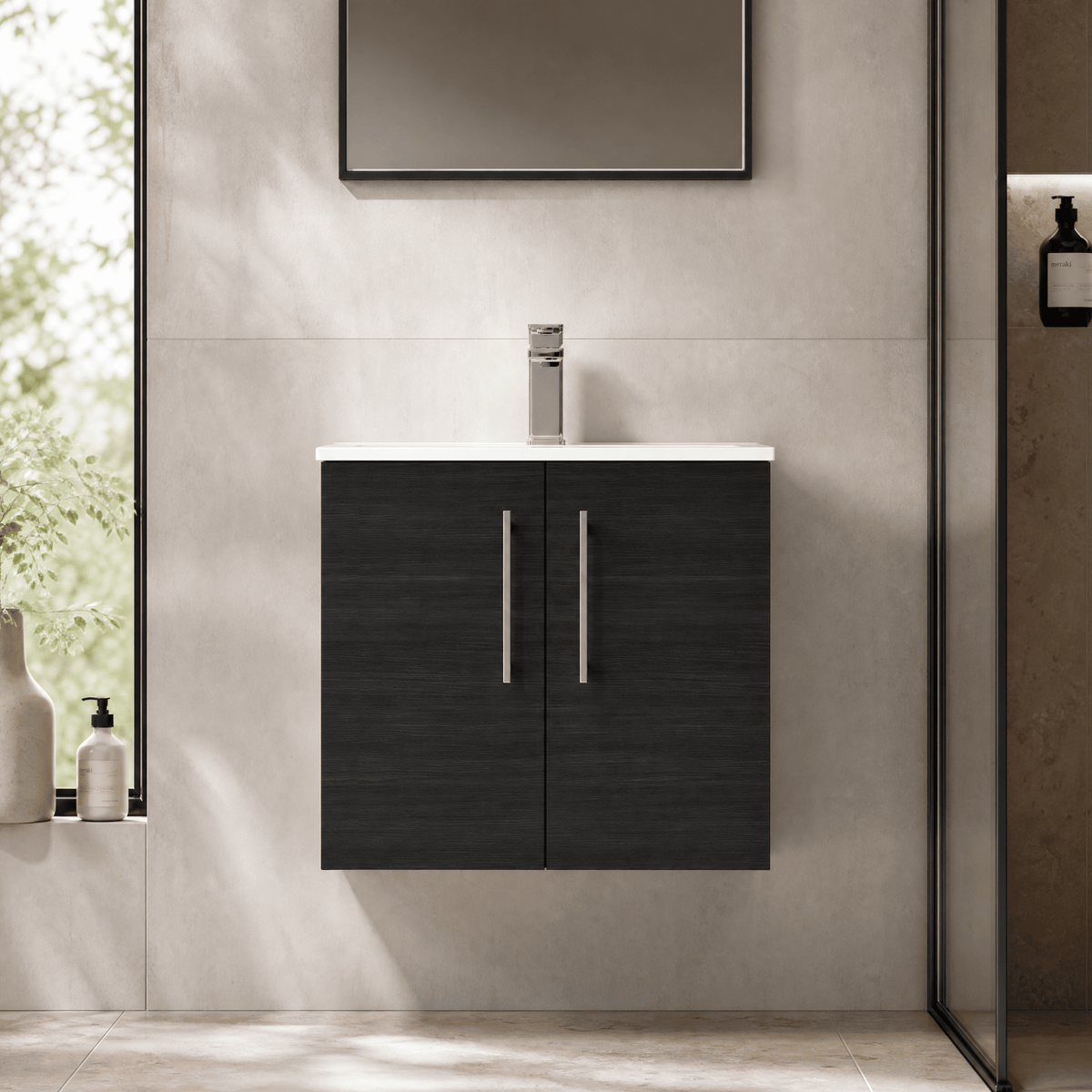 [BFLE623B] Bramshall Contemporary 2 Door Wall Hung Vanity Basin Unit, Choice of Size, Colour and Basin - Studio Shot