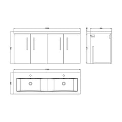 [BFLE623F2] Bramshall 4 Door Vanity Basin Unit - 1200mm - Choice of Basin and Colour - Technical Drawing