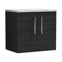 [BFLE623LBG] Balterley Level 600mm Wall Hung 2 Door Vanity Unit with Laminate Worktop for Modern Bathroom Storage - Charcoal Black - Cutout
