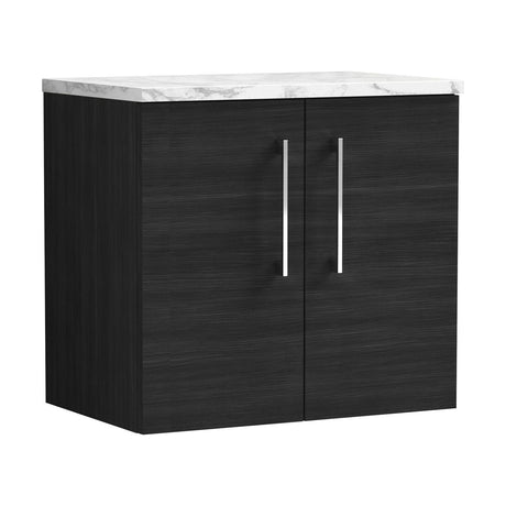 [BFLE623LCM] Bramshall Contemporary 2 Door Wall Hung Vanity Unit with Carrera Marble Laminate Worktop, 600mm, Choice of Colour - Cutout