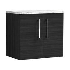 [BFLE623LCM] Balterley Level 600mm Wall Hung 2 Door Vanity Unit & Laminate Worktop for Modern Bathroom Storage - Charcoal Black - Cutout