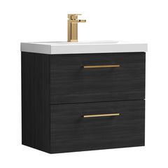 [BFLE624AH1516] Bramshall Wall Hung 2 Drawer Vanity Unit with Mid-Edge Ceramic Basin - Choice of Colour, Handle Finish and Size - Cutout