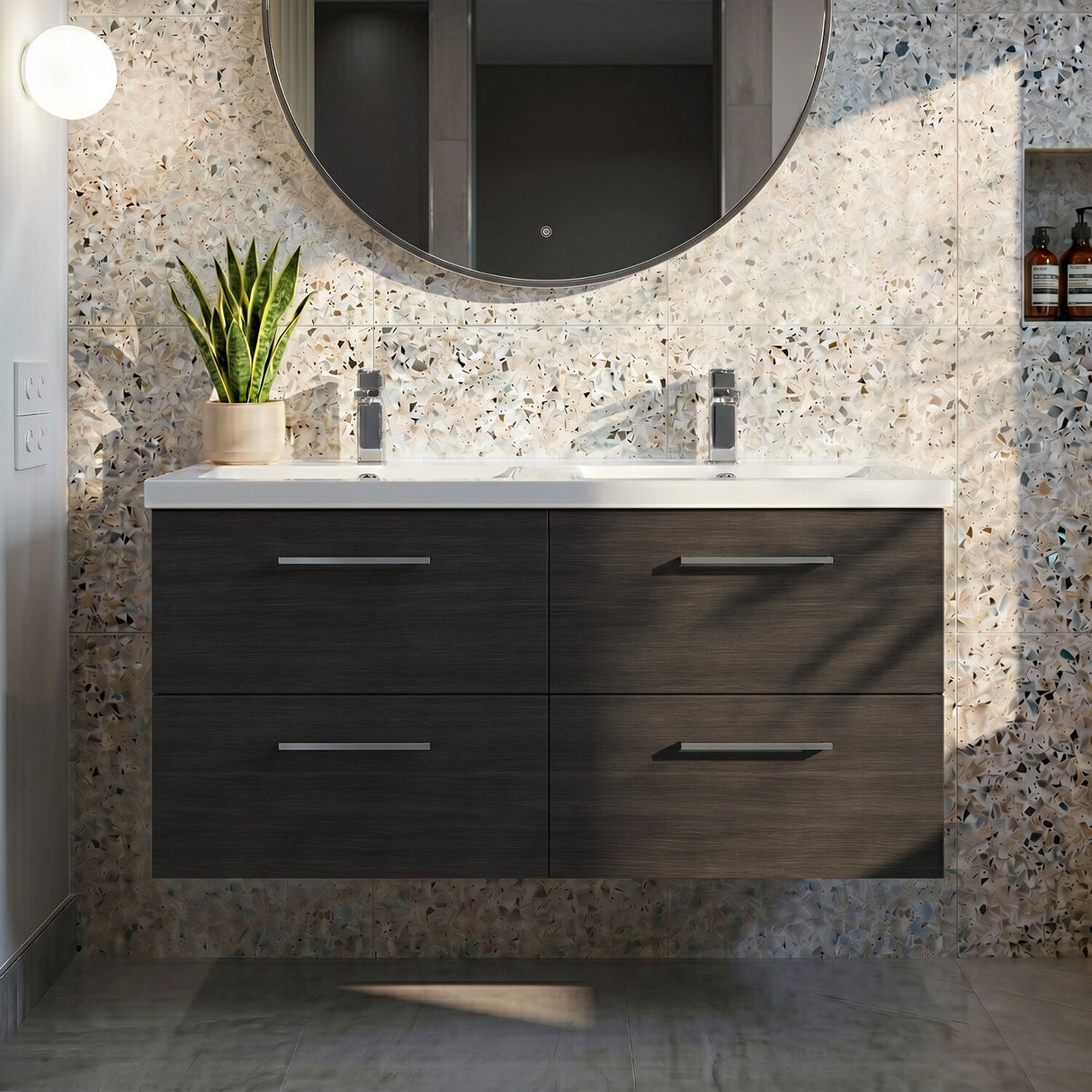 [BFLE624C2] Balterley Level 1200mm Wall Hung 4-Drawer Vanity Unit with Double Basin for Modern Bathroom Storage - Gloss White - Silo