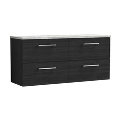 [BFLE624LBG2] Balterley Level 1200mm Wall Hung 4 Drawer Vanity Unit with Laminate Worktop for Modern Bathroom Storage - Charcoal Black - Cutout
