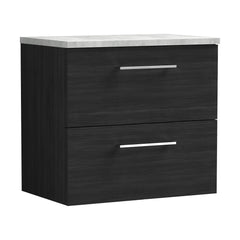 [BFLE624LBG] Balterley Level 600mm Wall Hung 2 Drawer Vanity Unit with Laminate Worktop for Modern Bathroom Storage - Charcoal Black - Cutout