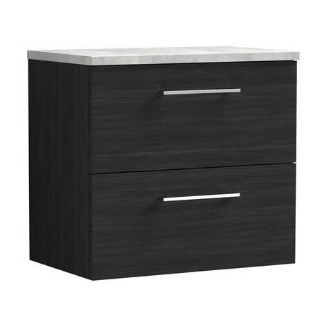 [BFLE624LBG] Balterley Level 600mm Wall Hung 2 Drawer Vanity Unit with Laminate Worktop for Modern Bathroom Storage - Charcoal Black - Cutout