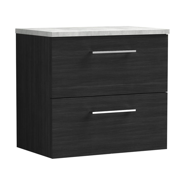 [BFLE624LBG] Balterley Level 600mm Wall Hung 2 Drawer Vanity Unit with Laminate Worktop for Modern Bathroom Storage - Charcoal Black - Cutout