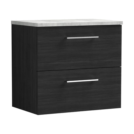 [BFLE624LBG] Bramshall Contemporary 2 Drawer Wall Hung Vanity Unit with Bellato Grey Laminate Worktop, Choice of Size and Colour - Cutout