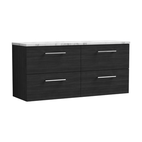 [BFLE624LCM2] Bramshall Contemporary 4 Drawer Wall Hung Vanity Unit with Carrera Marble Laminate Worktop, 1200mm, Choice of Colour - Cutout