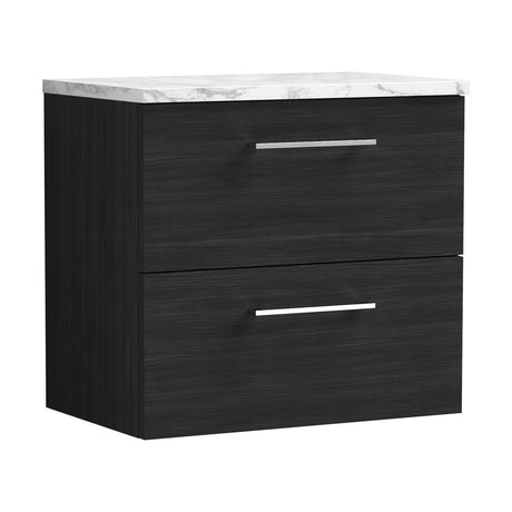 [BFLE624LCM] Bramshall Contemporary 2 Drawer Wall Hung Vanity Unit with Carrera Marble Laminate Worktop, Choice of Size and Colour - Cutout