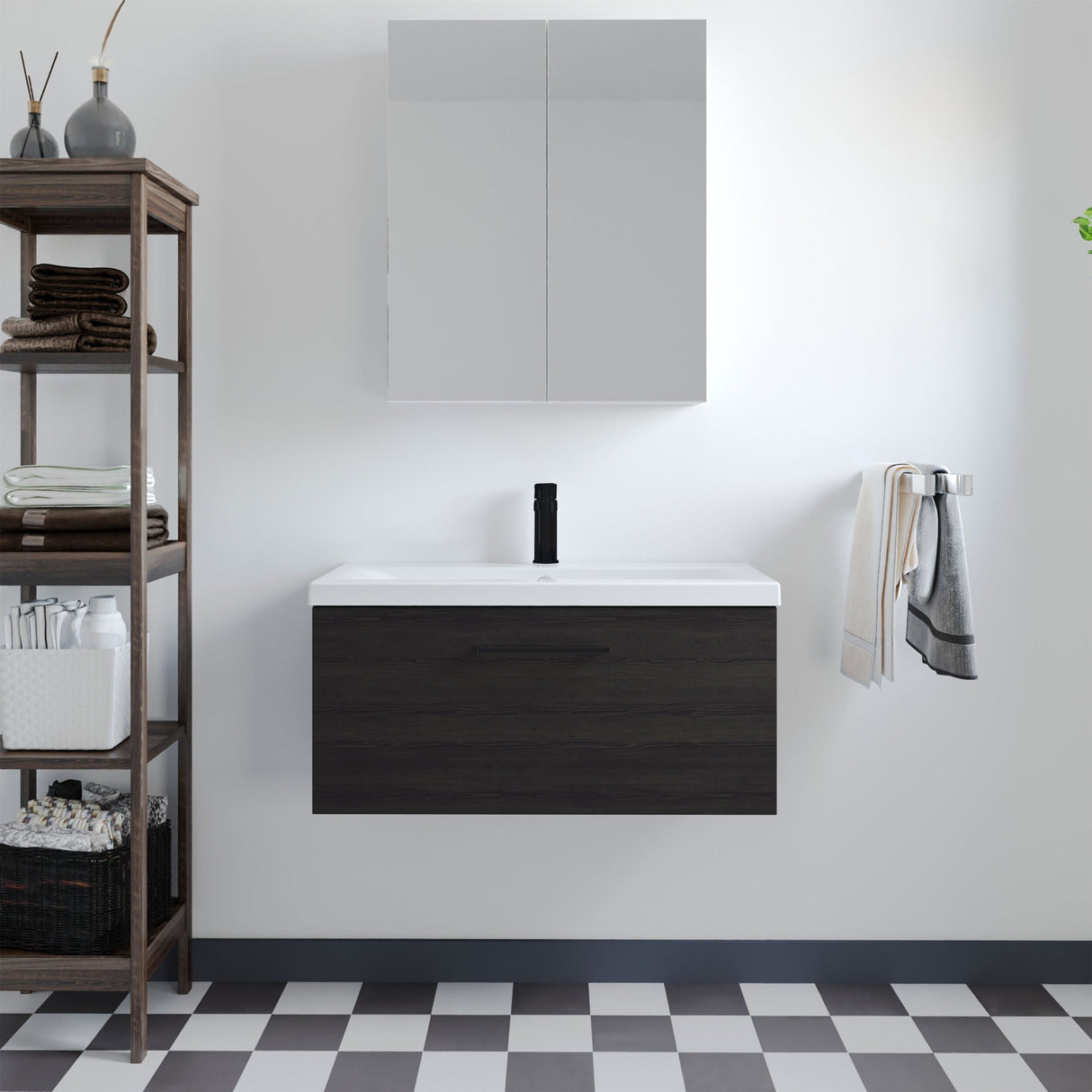 [BFLE625AH018] Bramshall Wall Hung 1 Drawer Vanity Unit with Mid-Edge Ceramic Basin - Choice of Colour, Handle Finish and Size - Lifestyle 1