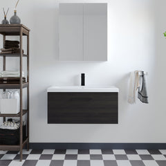 [BFLE625AH018] Bramshall Wall Hung 1 Drawer Vanity Unit with Mid-Edge Ceramic Basin - Choice of Colour, Handle Finish and Size - Lifestyle 1