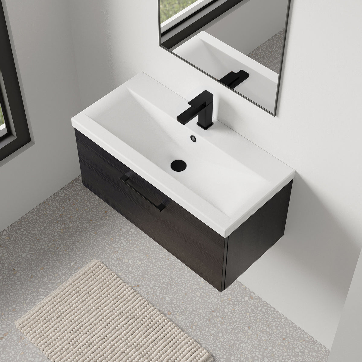 [BFLE625AH018] Bramshall Wall Hung 1 Drawer Vanity Unit with Mid-Edge Ceramic Basin 800mm - Lifestyle 2