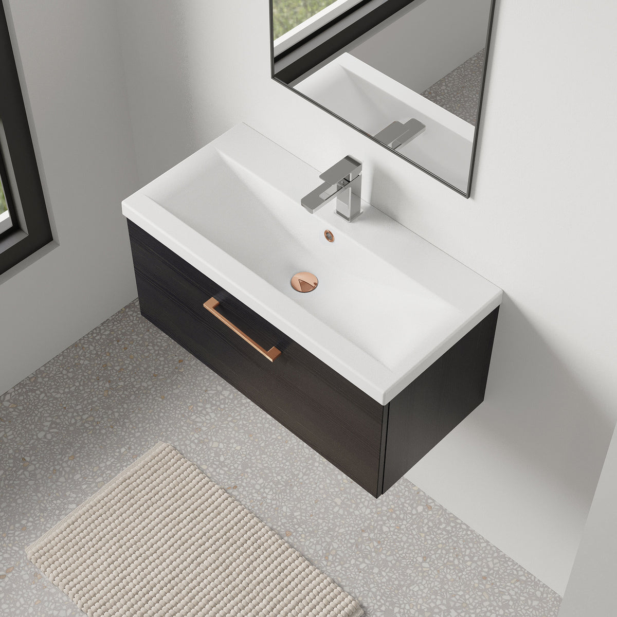 [BFLE625AH019] Bramshall Wall Hung 1 Drawer Vanity Unit with Mid-Edge Ceramic Basin 800mm - Lifestyle 2