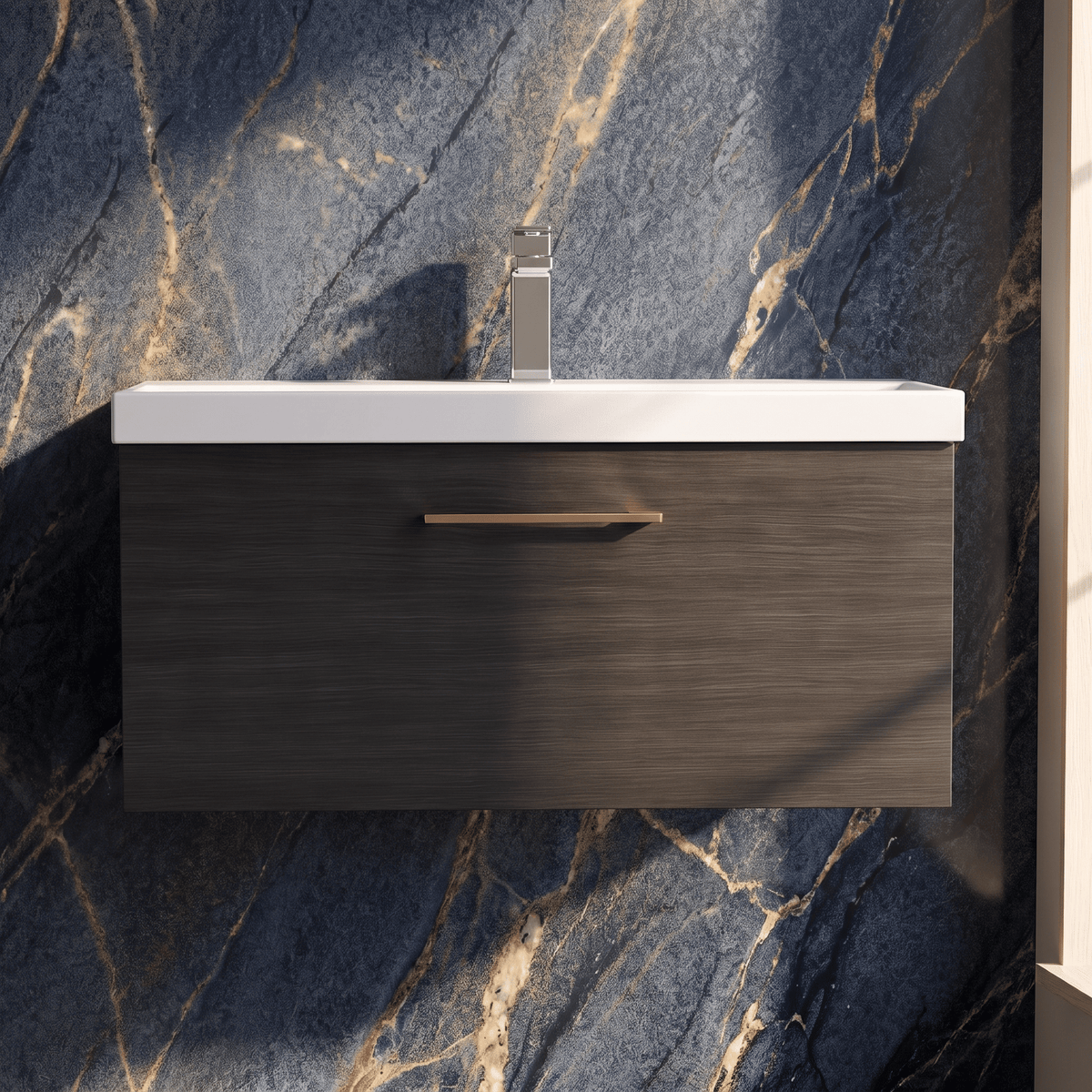 [BFLE625AH019] Bramshall Wall Hung 1 Drawer Vanity Unit with Mid-Edge Ceramic Basin 800mm - Studio Shot