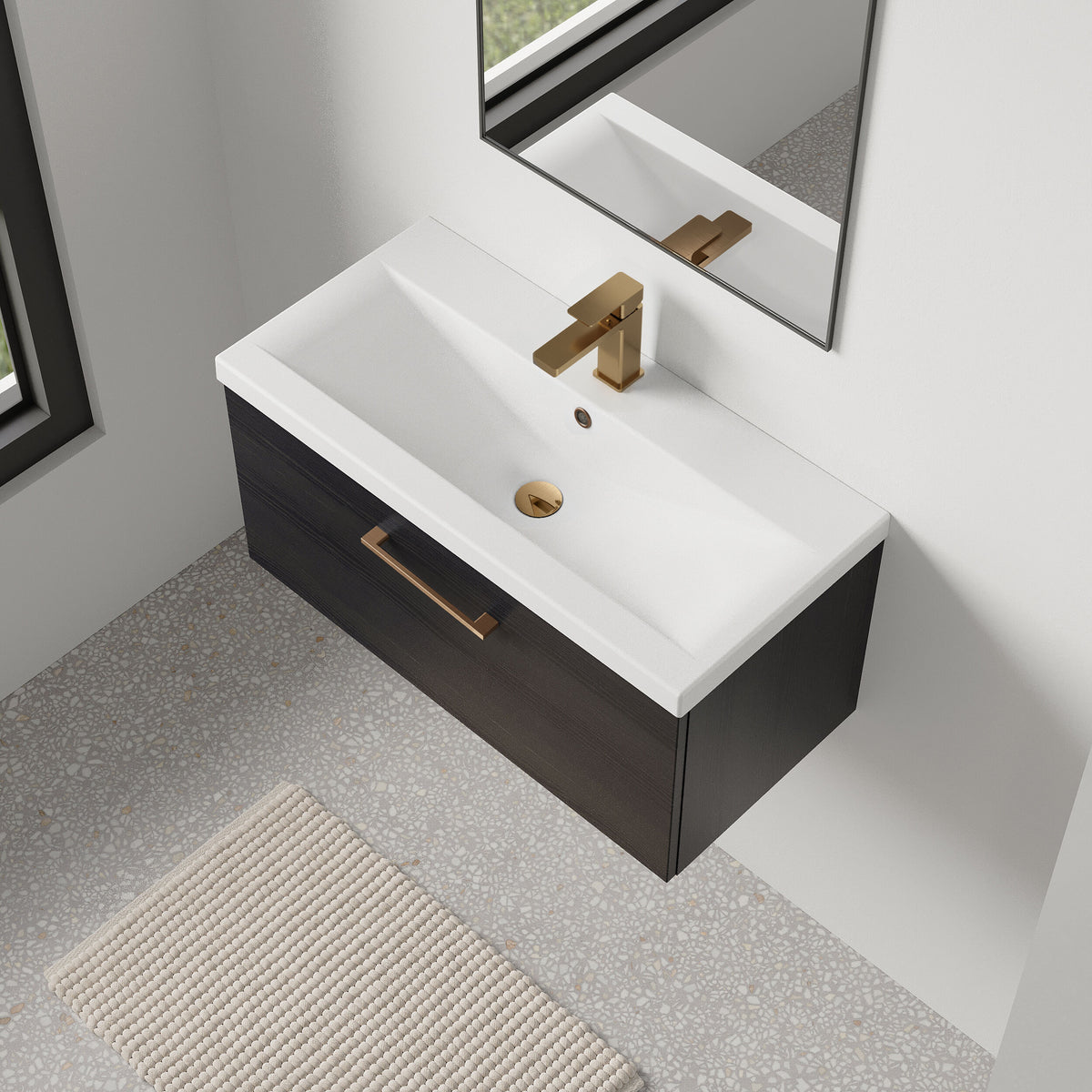 [BFLE625AH1516] Bramshall Wall Hung 1 Drawer Vanity Unit with Mid-Edge Ceramic Basin 800mm - Lifestyle 2