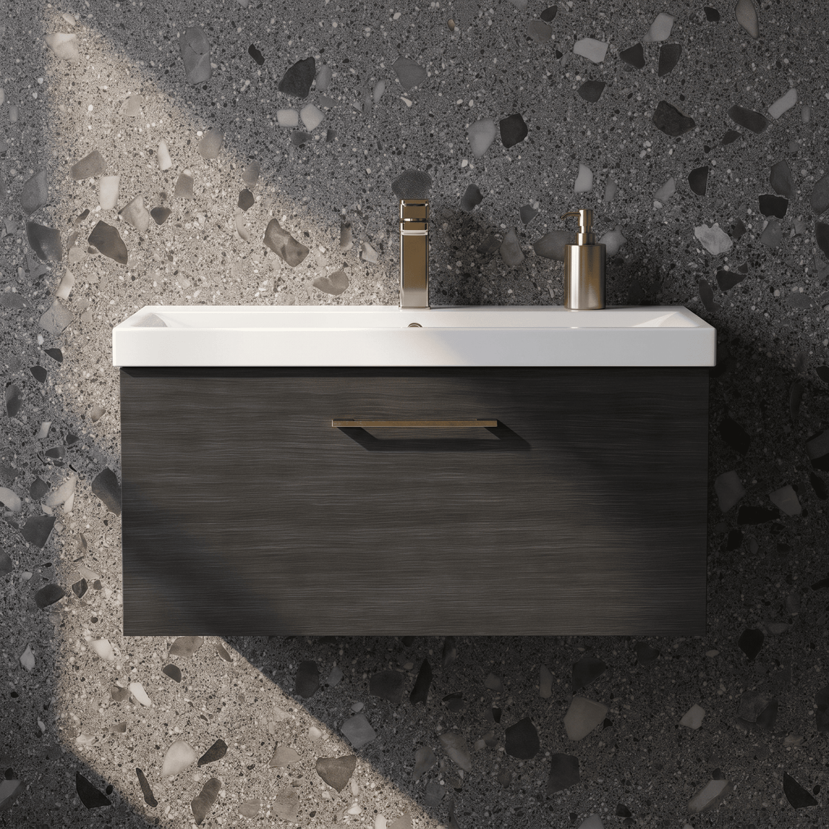 [BFLE625AH1516] Bramshall Wall Hung 1 Drawer Vanity Unit with Mid-Edge Ceramic Basin 800mm - Studio Shot
