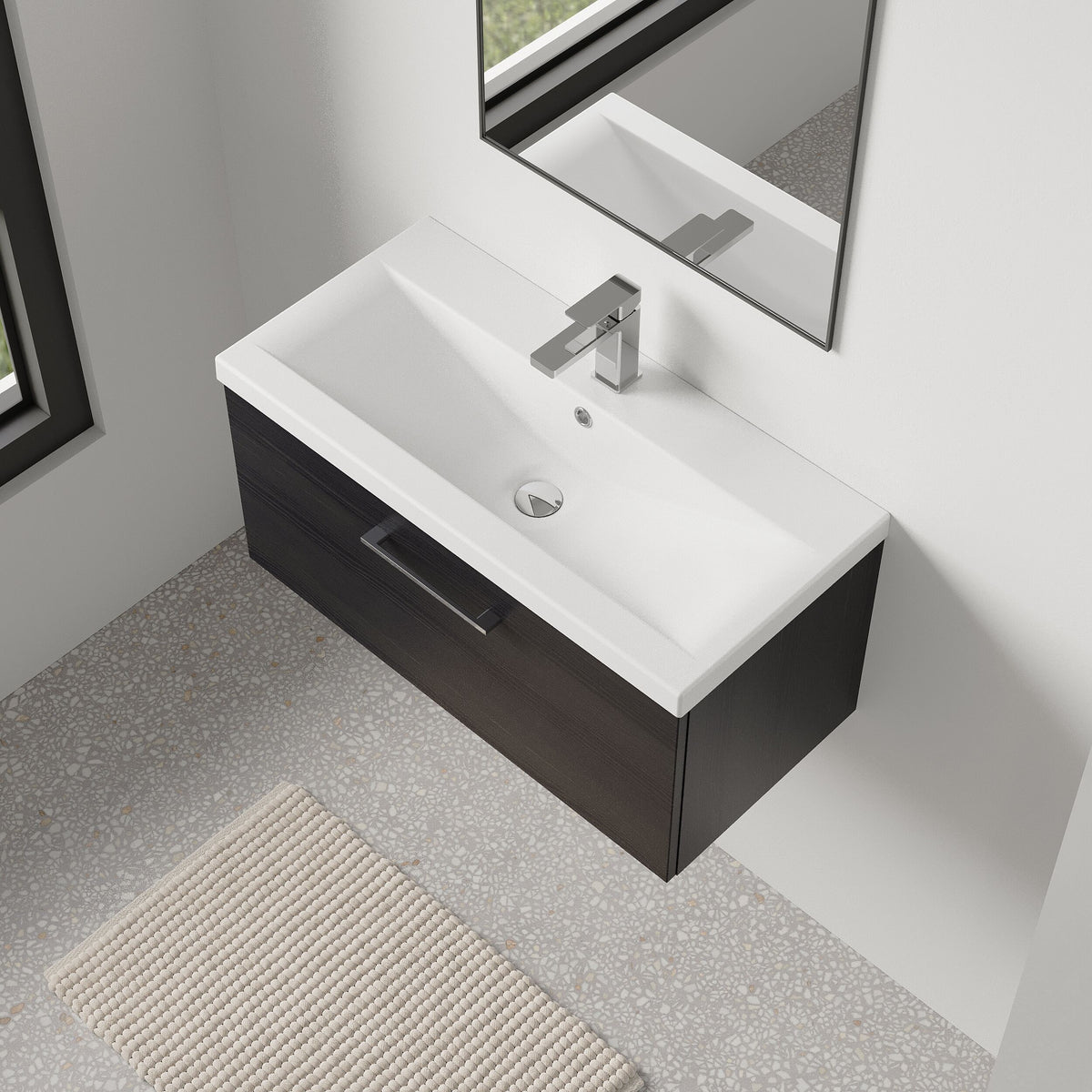 [BFLE625A] Bramshall Wall Hung 1 Drawer Vanity Unit with Mid-Edge Ceramic Basin 800mm - Lifestyle 2