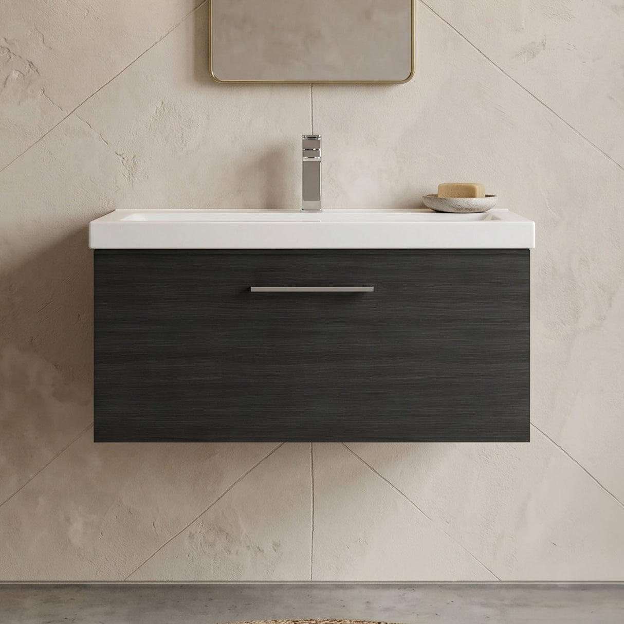 [BFLE625A] Bramshall Wall Hung 1 Drawer Vanity Unit with Mid-Edge Ceramic Basin - Choice of Colour, Handle Finish and Size - Silo