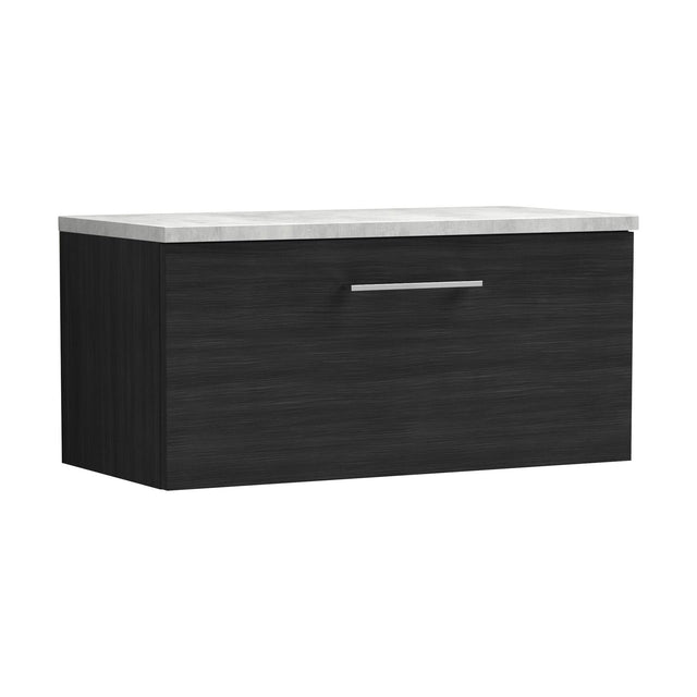 [BFLE625LBG] Balterley Level 800mm Wall Hung Single Drawer Vanity Unit with Laminate Worktop for Modern Bathroom Storage - Charcoal Black - Cutout
