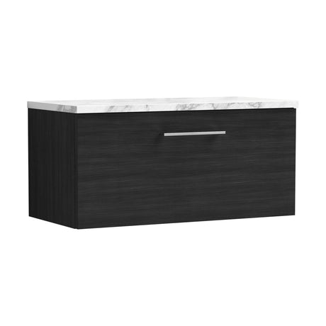 [BFLE625LCM] Bramshall Contemporary 1 Drawer Wall Hung Vanity Unit with Carrera Marble Laminate Worktop, Choice of Size and Colour - Cutout