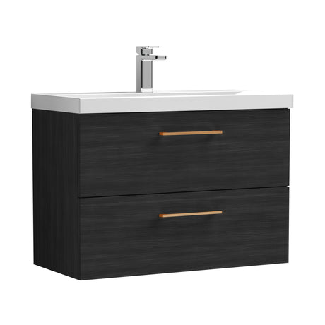 Wall Hung 2 Drawer Vanity Unit with Mid-Edge Ceramic Basin - Choice of Colour, Handle Finish and Size
