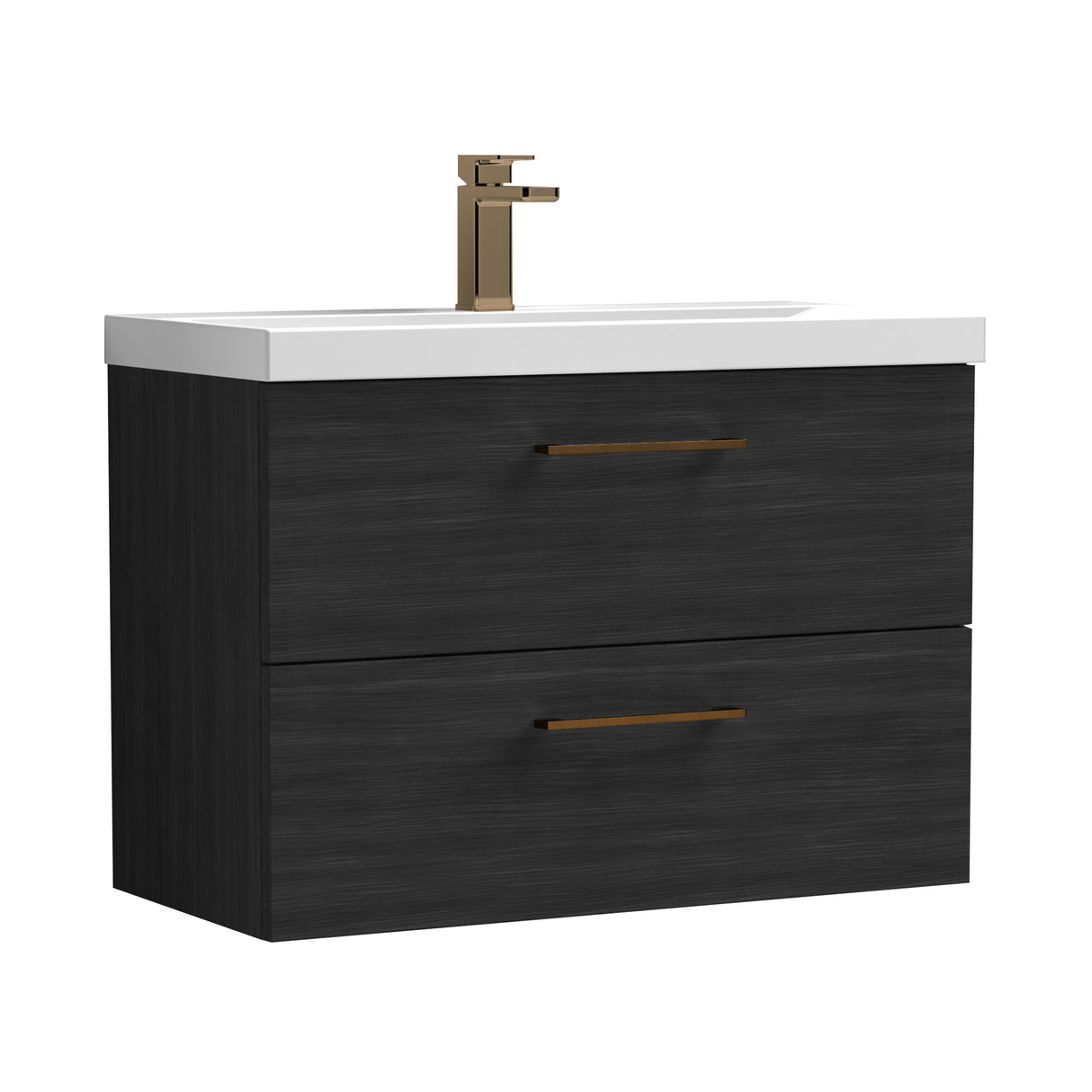 Wall Hung 2 Drawer Vanity Unit with Mid-Edge Ceramic Basin - Choice of Colour, Handle Finish and Size