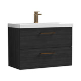 Wall Hung 2 Drawer Vanity Unit with Mid-Edge Ceramic Basin - Choice of Colour, Handle Finish and Size
