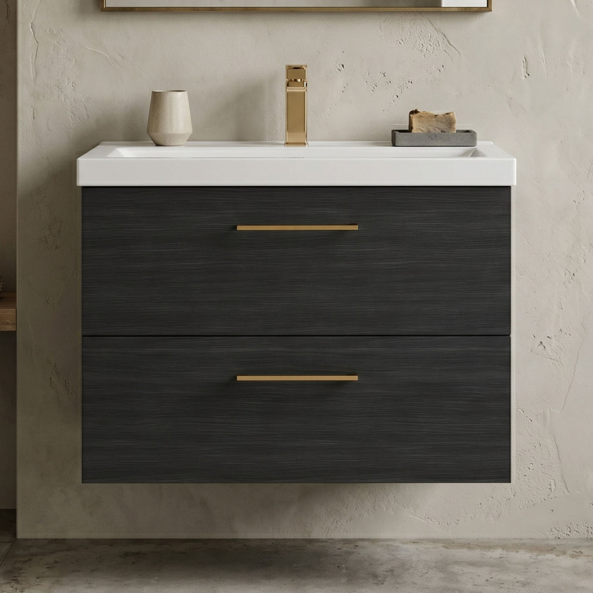 [BFLE626AH1516] Bramshall Wall Hung 2 Drawer Vanity Unit with Mid-Edge Ceramic Basin - Choice of Colour, Handle Finish and Size - Silo