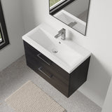 Wall Hung 2 Drawer Vanity Unit with Mid-Edge Ceramic Basin - Choice of Colour, Handle Finish and Size