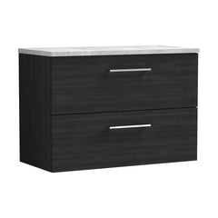 [BFLE626LBG] Bramshall Contemporary 2 Drawer Wall Hung Vanity Unit with Bellato Grey Laminate Worktop, Choice of Size and Colour - Cutout