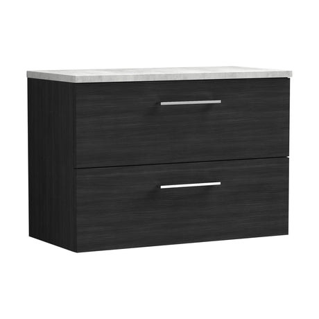 [BFLE626LBG] Bramshall Contemporary 2 Drawer Wall Hung Vanity Unit with Bellato Grey Laminate Worktop, Choice of Size and Colour - Cutout