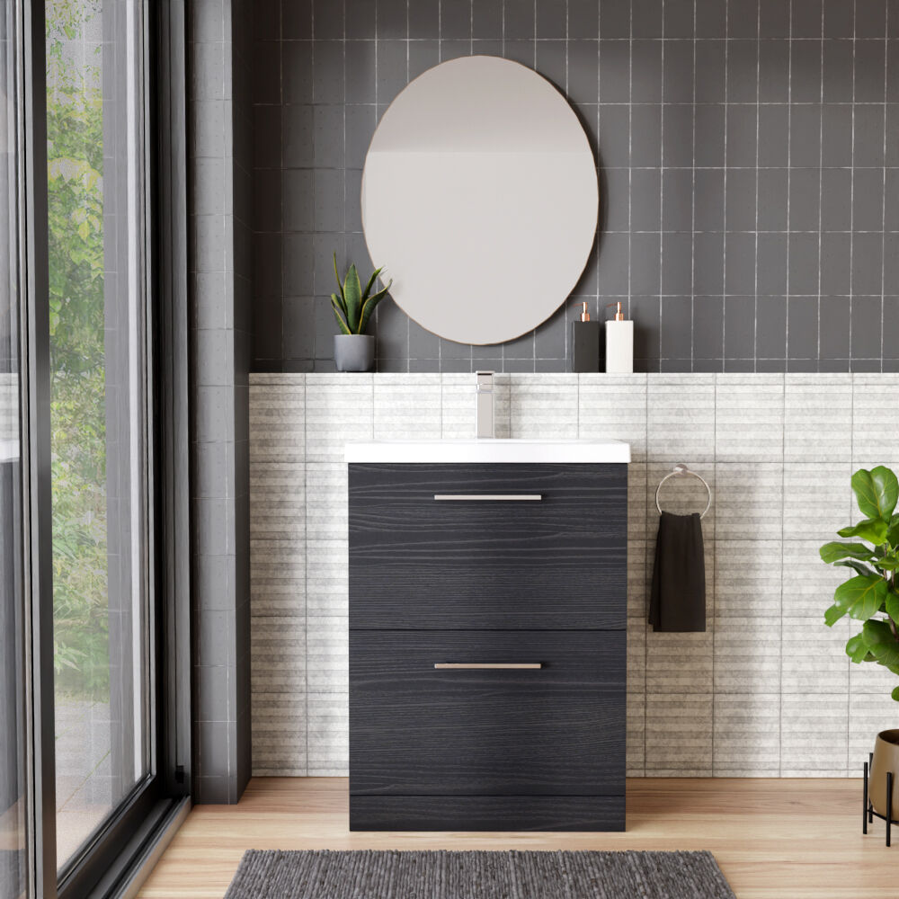 [BFLE633A] Bramshall Contemporary 2 Drawer Floor Standing Vanity Unit, Choice of Size, Colour and Basin