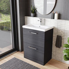 [BFLE633A] Balterley Contemporary Bathroom Floor Standing 2 Soft-Close Drawer Vanity Unit & Mid-Edge Basin, Charcoal Black, 600 mm - Lifestyle 3