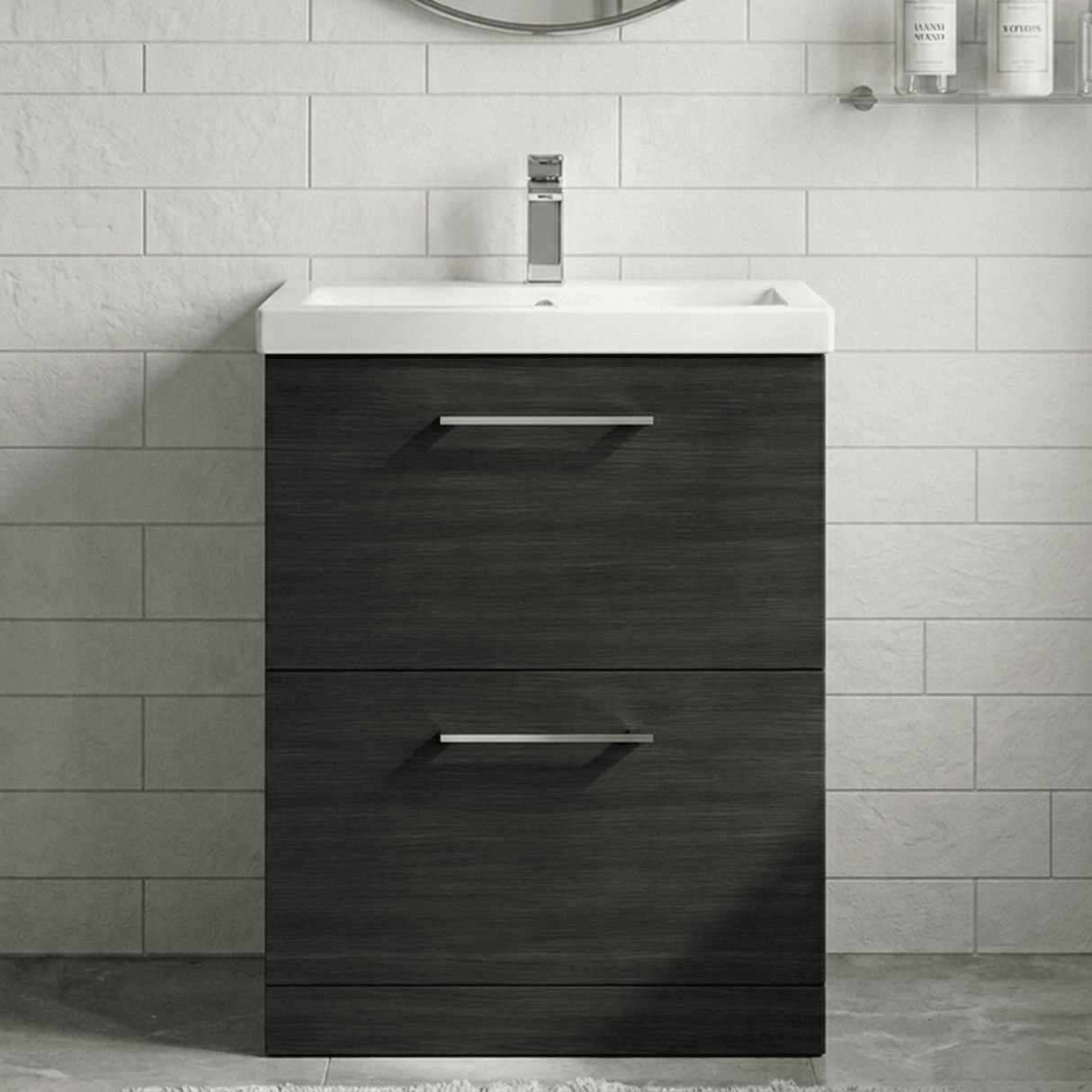 [BFLE633A] Bramshall Contemporary 2 Drawer Floor Standing Vanity Unit, Choice of Size, Colour and Basin - Silo